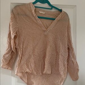 Lush Beige Striped V-Neck Blouse